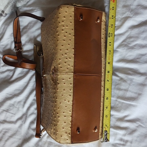 Rare Authentic Rowallan Ostrich Leather Large Handbag Purse Pale Yellow Beige - Picture 10 of 12